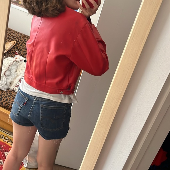 Vintage Y2K Red Vegan Leather Bomber Jacket - Picture 2 of 16